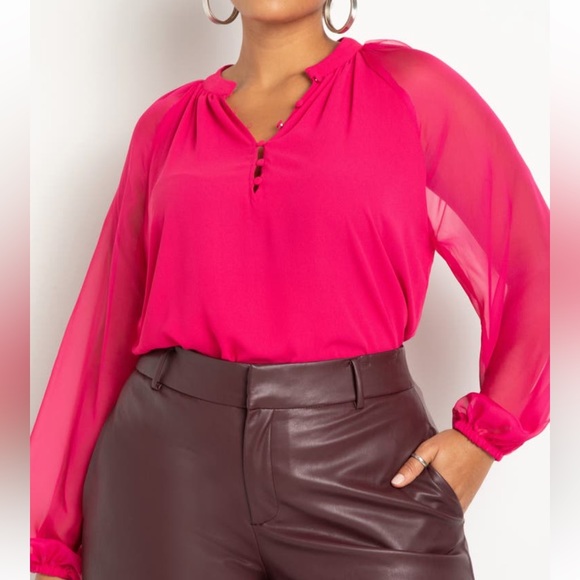 Sheer Raglan Sleeve Blouse - Picture 4 of 6